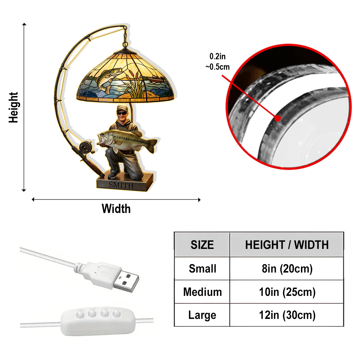Personalized Father and Child with Fish Fishing Lover Acrylic LED Night Light
