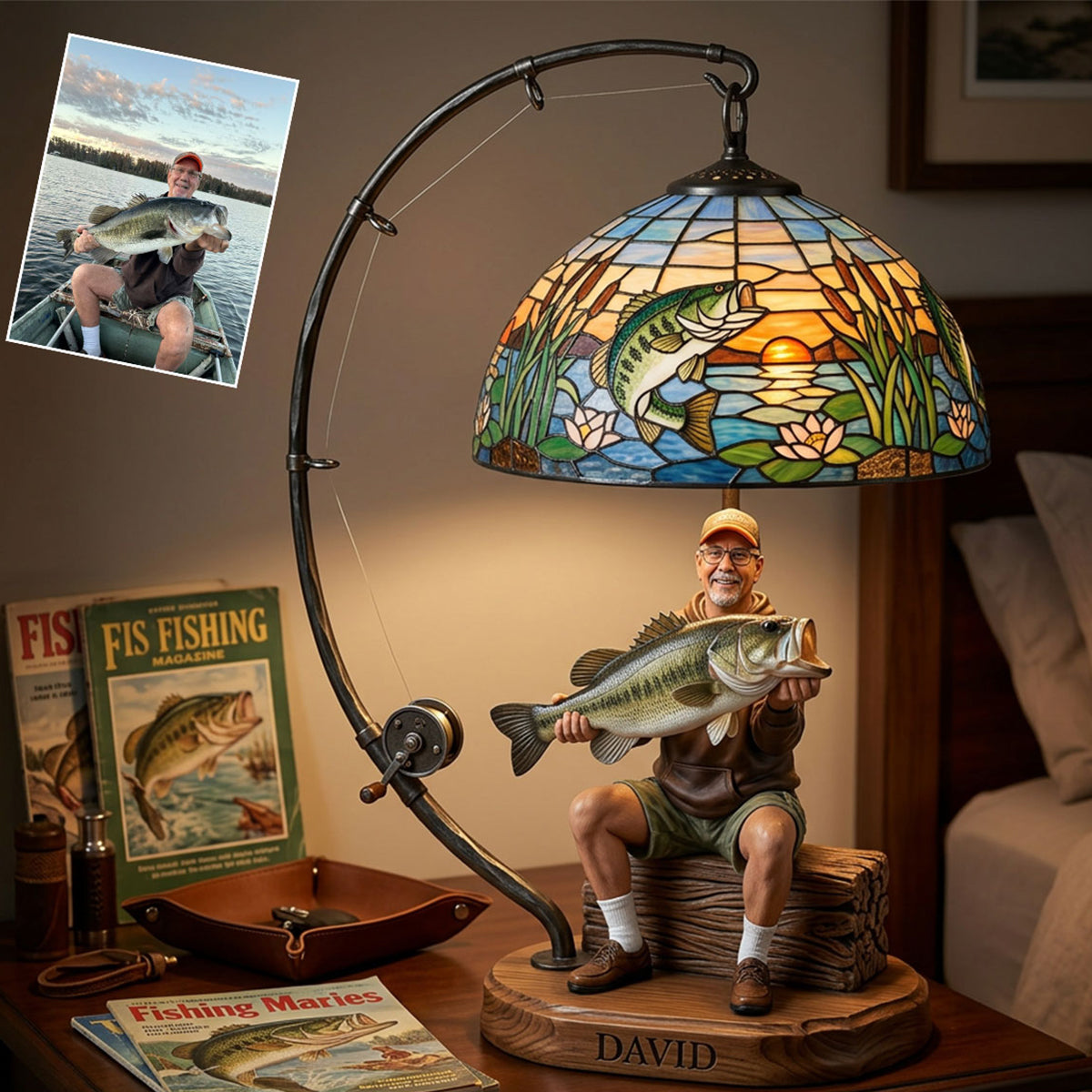 Personalized Father and Child with Fish Fishing Lover Acrylic LED Night Light