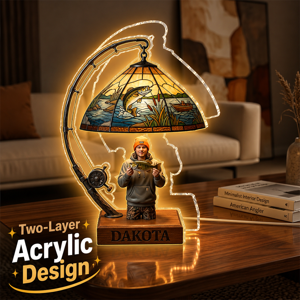 Personalized Father and Child with Fish Fishing Lover Acrylic LED Night Light