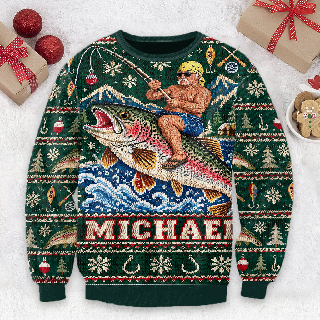 Personalized Christmas Fishing Couple Ugly Sweater