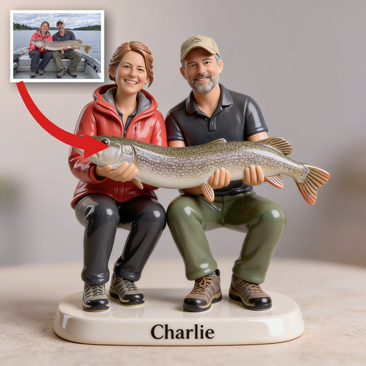 Personalisierte 3D-Figur für ein mittelalterliches Anglerpaar als individuelles Geschenk