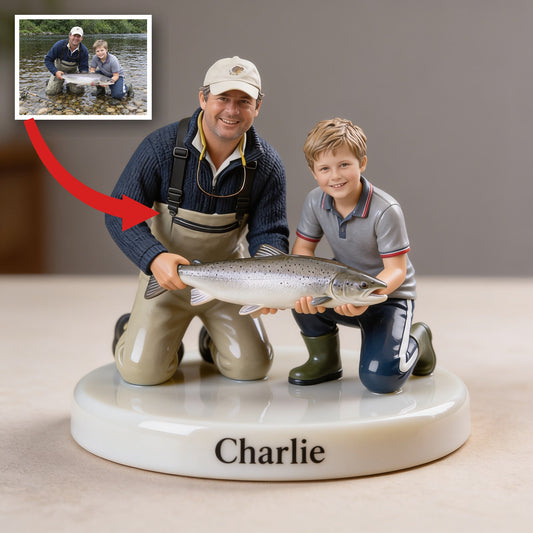Personalisierte Vater und Kind mit Fisch 3D Figurine Geschenk