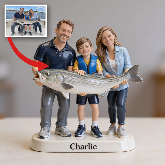Personalisierte 3D-Figurine für die Familie beim Angeln