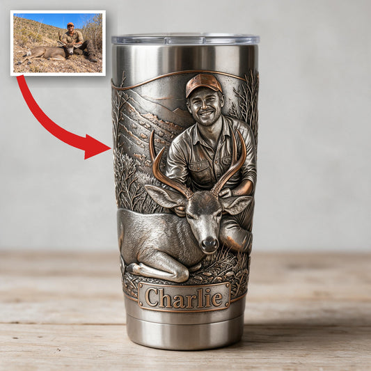 Personalisierter Latino-Jäger mit Tumbler für die Jagd, Geschenk für Jäger