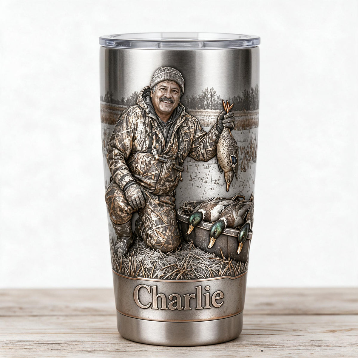 Personalized Middle-Aged Latino Duck Hunter Tumbler, Duck Hunting Gift