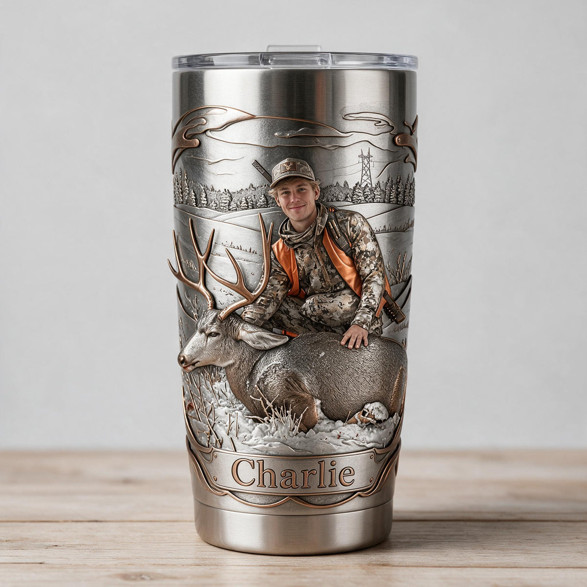 Personalized Hunter with Deer Hunting Tumbler