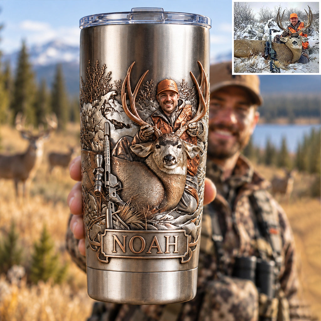 Personalized Custom Photo Hunting Couple with Deer Tumbler Hunting Gift