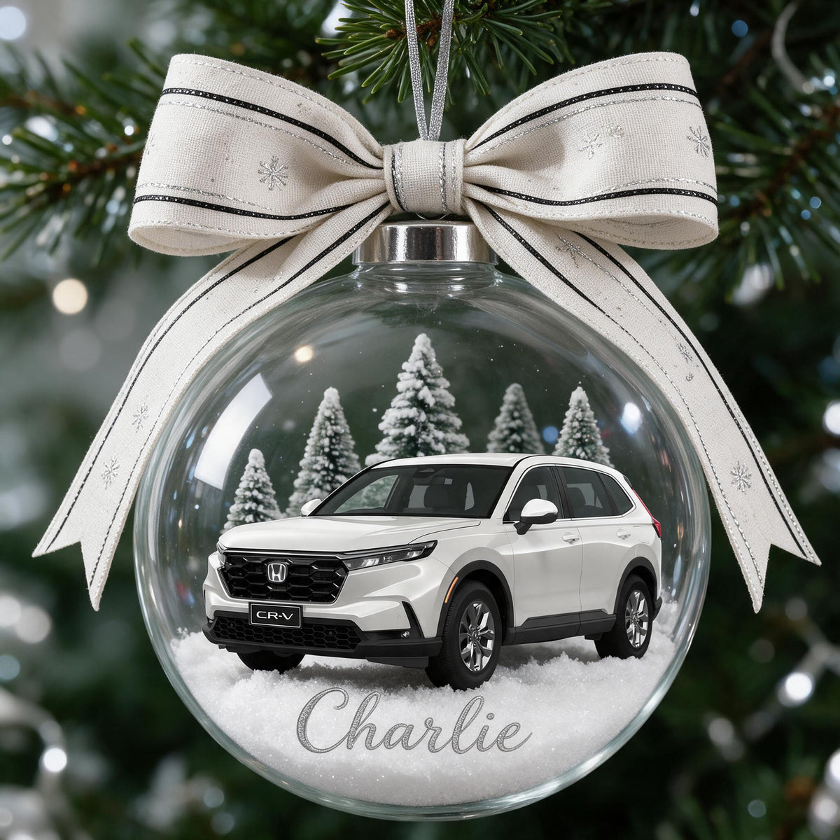 Personalized Christmas White Honda CR-V SUV Snow Globe Ornament Car Lover Gift