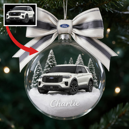 Personalisierte Weihnachts Ford Explorer SUV Schneekugel Ornament Geschenk für Autofans