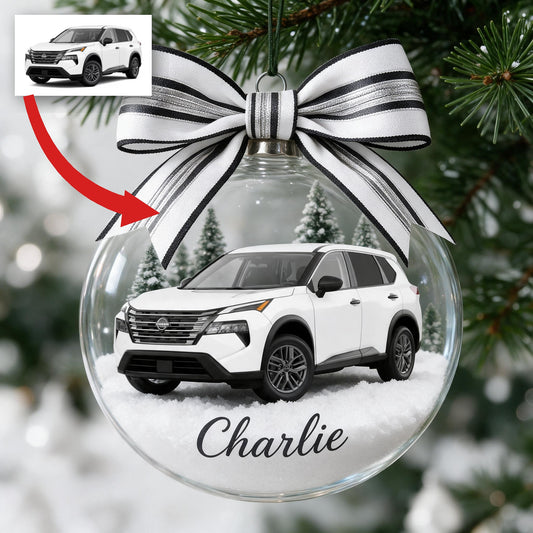 Personalisierte Weihnachts-Nissan Rogue Kompakt-SUV Schneekugel Ornament Geschenk für Auto-Liebhaber