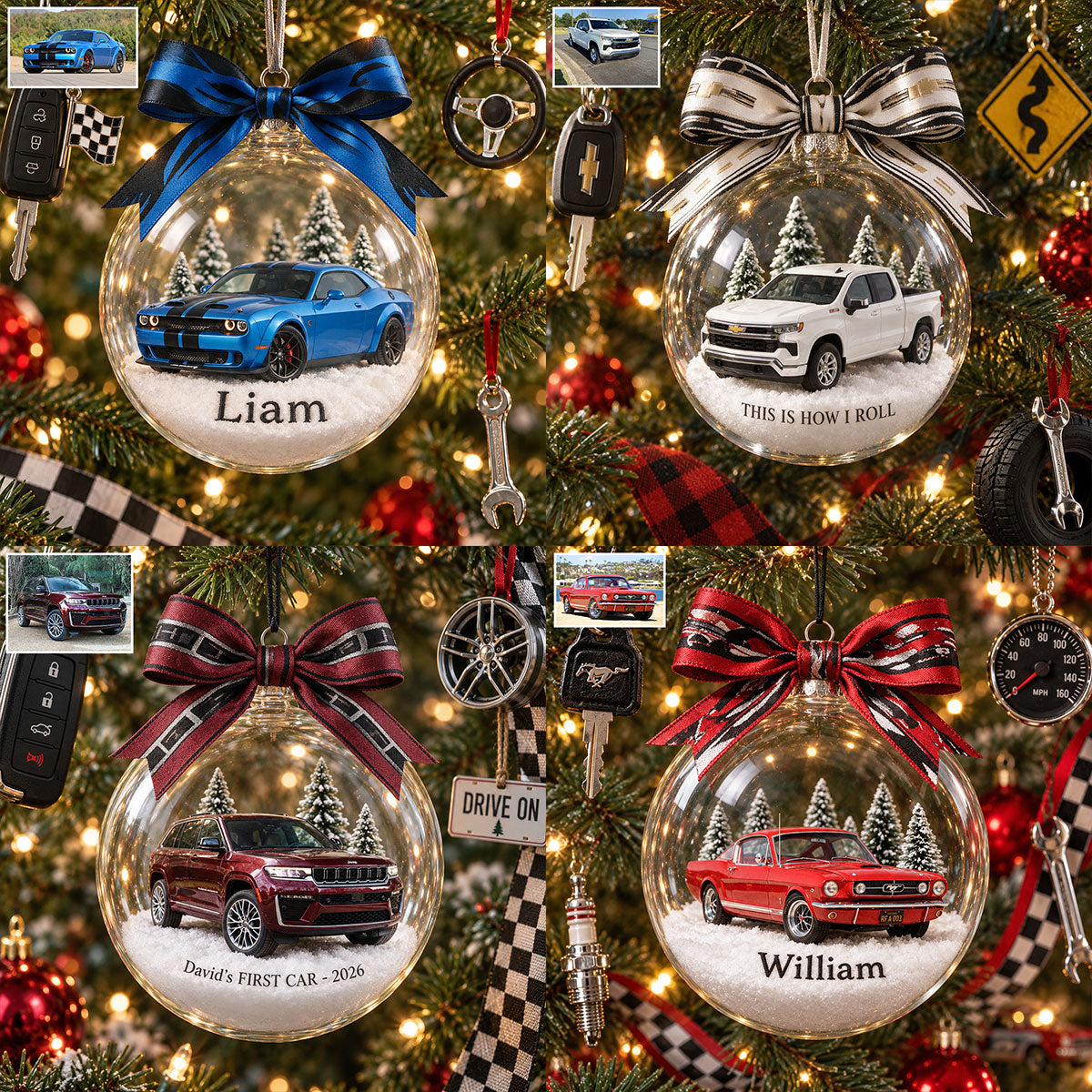 Personalized Christmas White Ford Pickup Truck Snow Globe Ornament Car Lover Gift