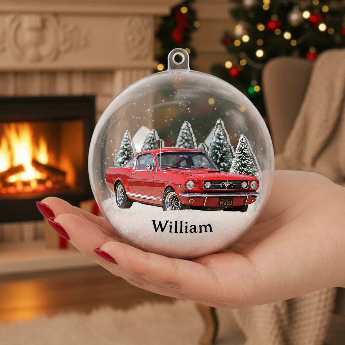 Personalized Christmas White Toyota RAV4 Snow Globe Ornament Car Lover Gift