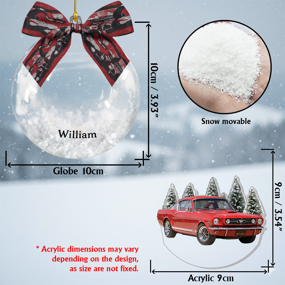 Personalized Christmas White Electric Car Snow Globe Ornament Car Lover Gift