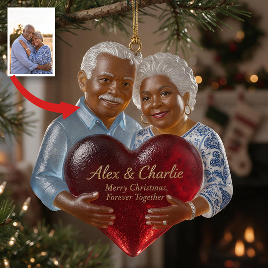 Personalized Christmas Older Black Couple Glass Ornament Grandparents Gift