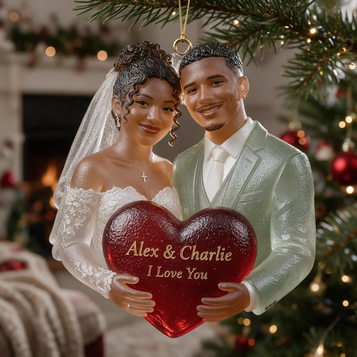 Personalized Latino Couple Wedding Glass Ornament, Husband Wife Keepsake Gift