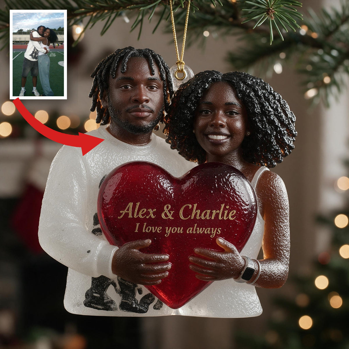 Personalized Black Couple Christmas Glass Ornament Romantic Keepsake Gift