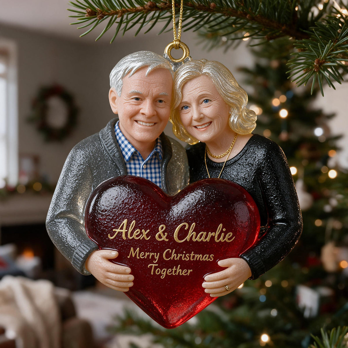 Personalized Christmas Older Couple Heart Glass Ornament Gift for Grandparents
