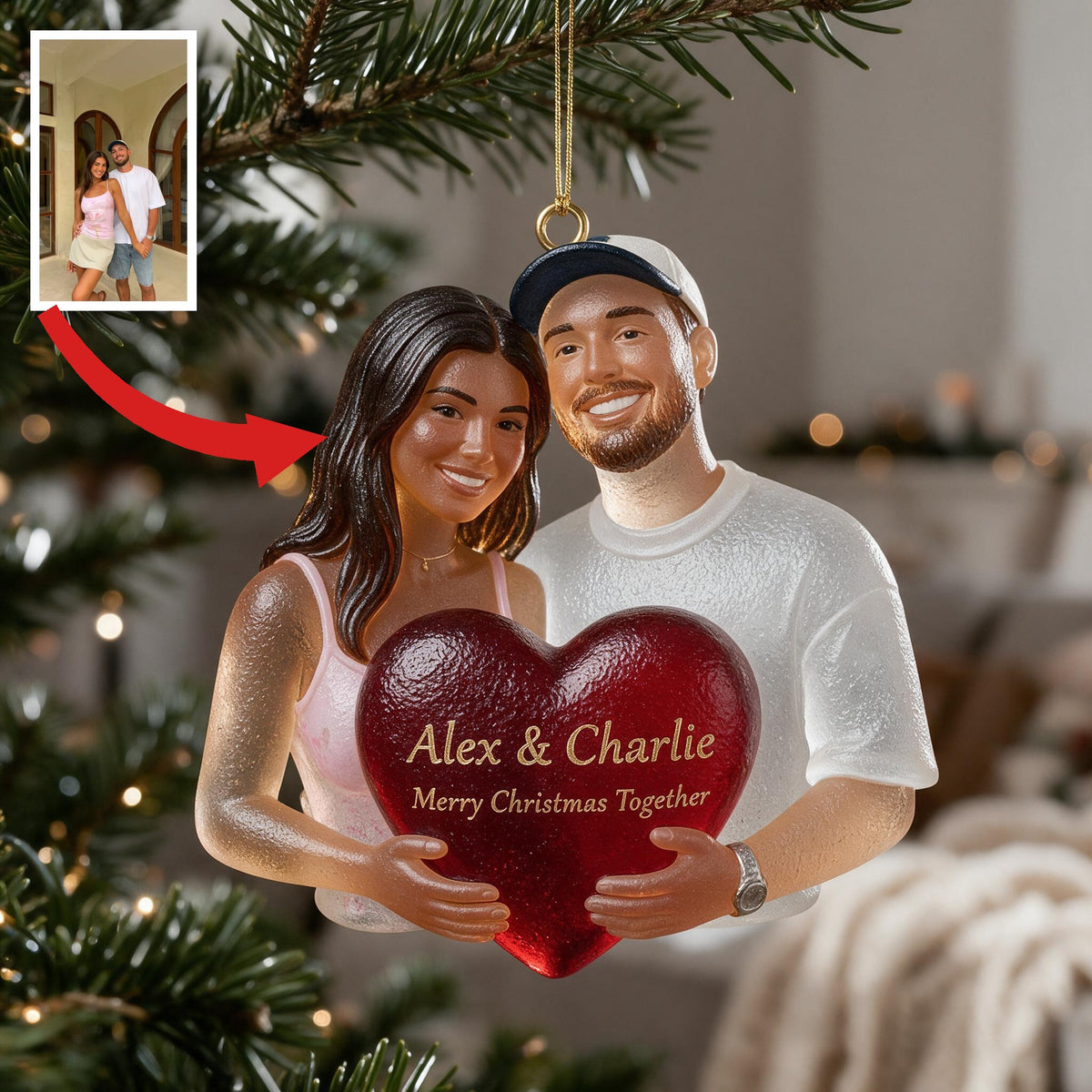 Personalized Christmas Latino Couple Glass Ornament, Husband Wife Keepsake Gift