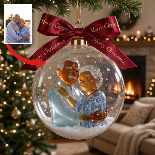 Personalized Christmas Older Black Couple Snow Globe Ornament