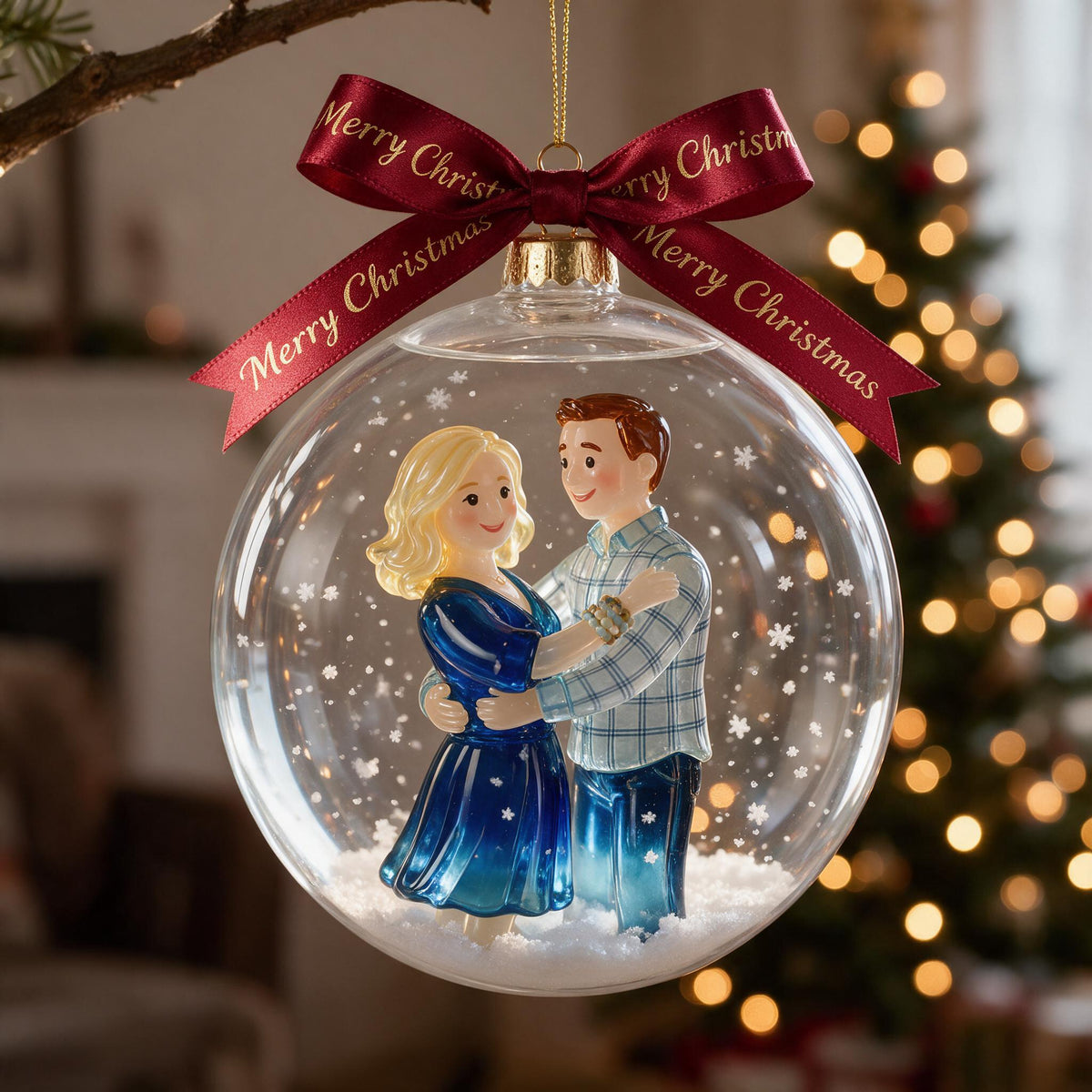 Personalized Christmas Middle-Aged Couple Snow Globe Ornament Holiday Gift for Parents
