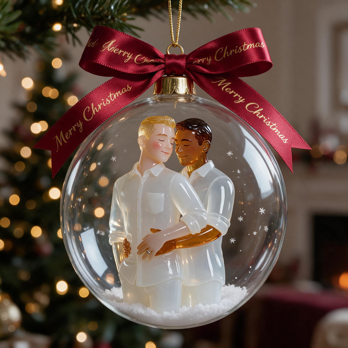 Personalized Christmas Gay Couple Snow Globe Ornament LGBT Holiday Gift