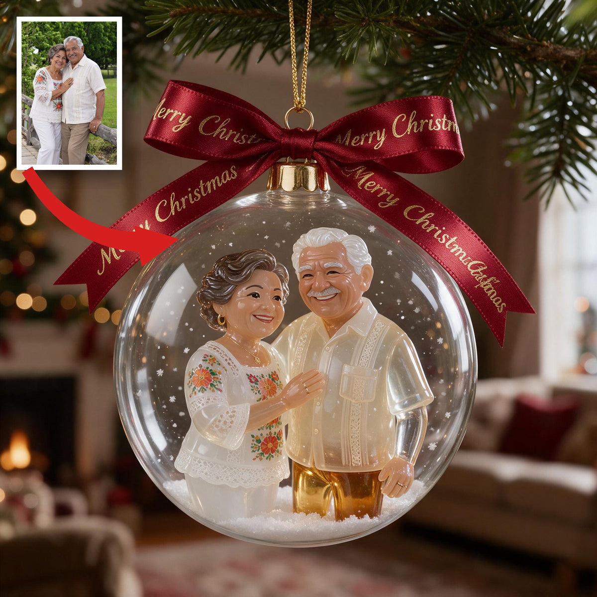 Personalisierte Weihnachtsdekoration für ältere Latino-Paare