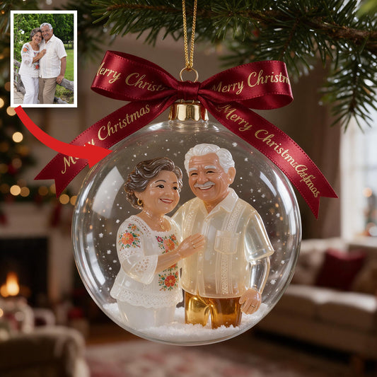 Personalized Christmas Older Latino Couple Snow Globe Ornament Family Holiday Gift