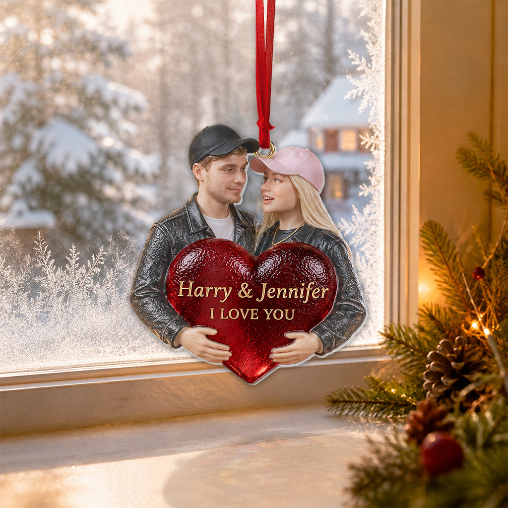 Personalized Middle-Aged Latino Couple Glass Christmas Ornament Couple Gift