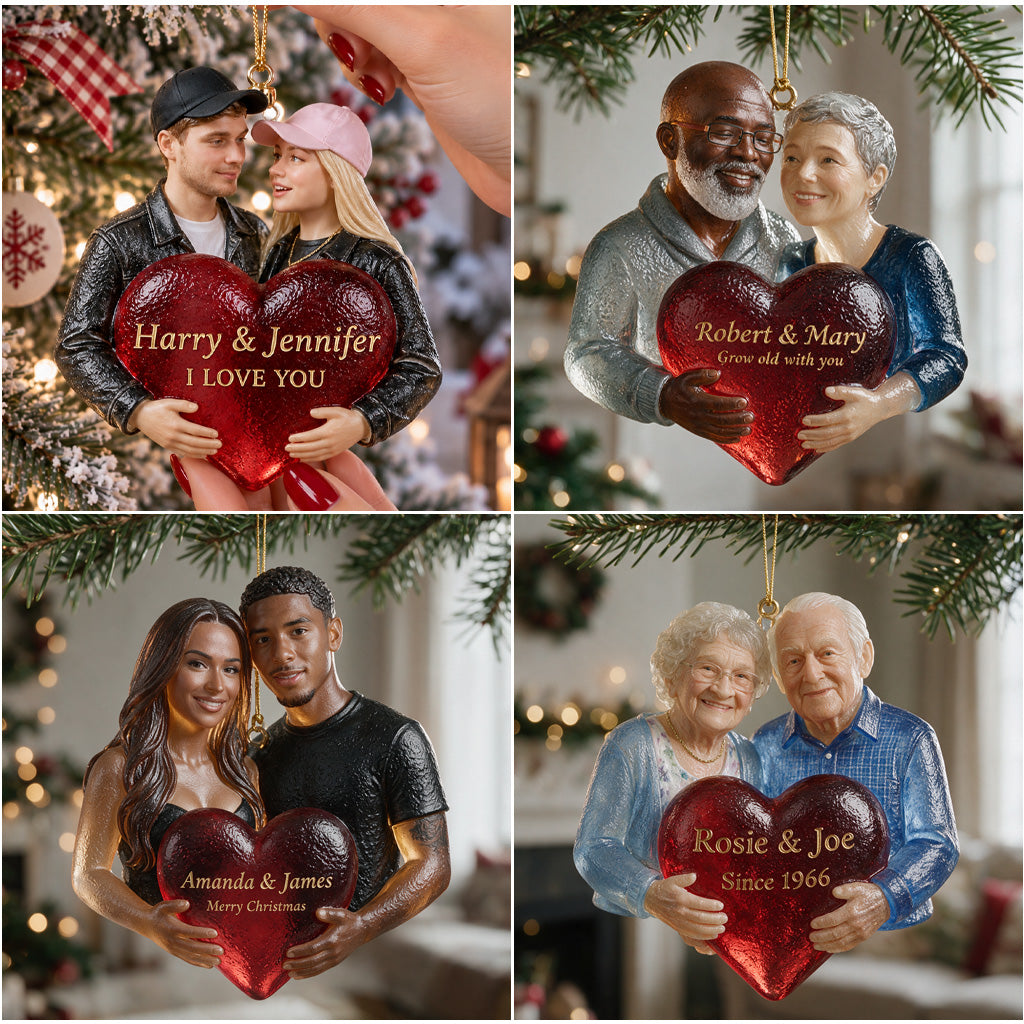 Personalized Christmas Lesbian Couple Custom Shape Glass Ornament Couple Keepsake