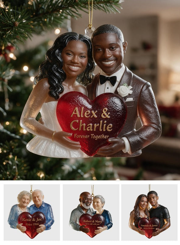 Personalized Wedding Black Couple Custom Glass Ornament, Couple Keepsake Gift