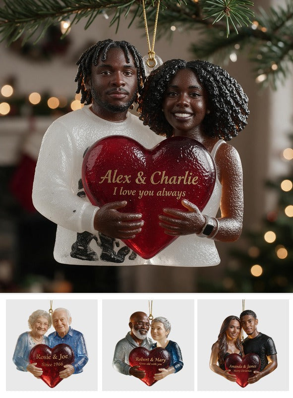 Personalized Black Couple Christmas Glass Ornament Romantic Keepsake Gift