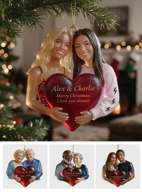Personalized Christmas Lesbian Couple Custom Shape Glass Ornament Couple Keepsake