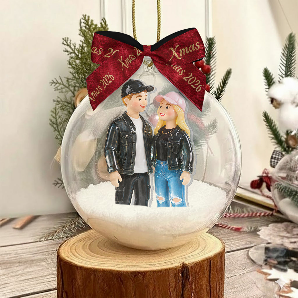 Personalized Christmas Wedding Couple Snow Globe Ornament Holiday Keepsake Gift