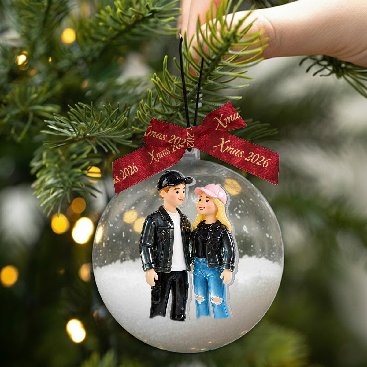 Personalized Christmas Older Black Couple Snow Globe Ornament