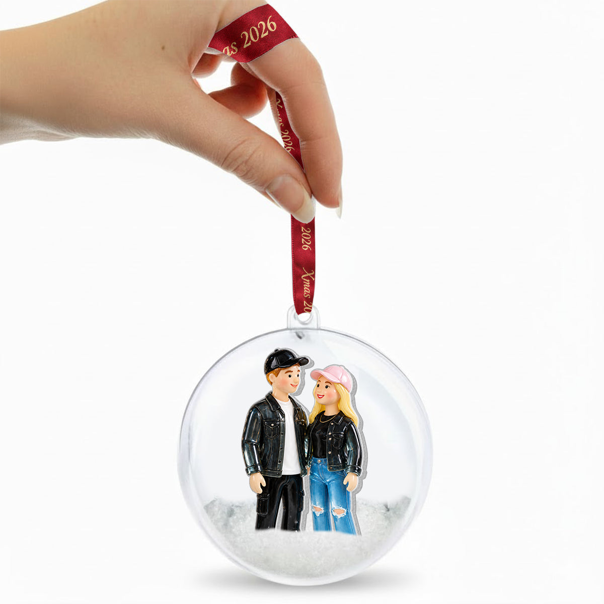 Personalized Christmas Black Couple Snow Globe Ornament Holiday Keepsake Gift