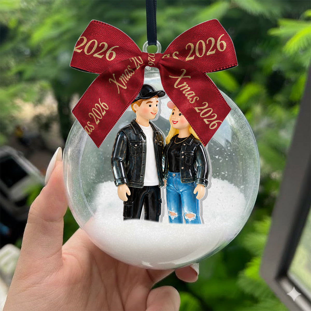 Personalized Christmas Black Couple Wedding Snow Globe Ornament Holiday Keepsake