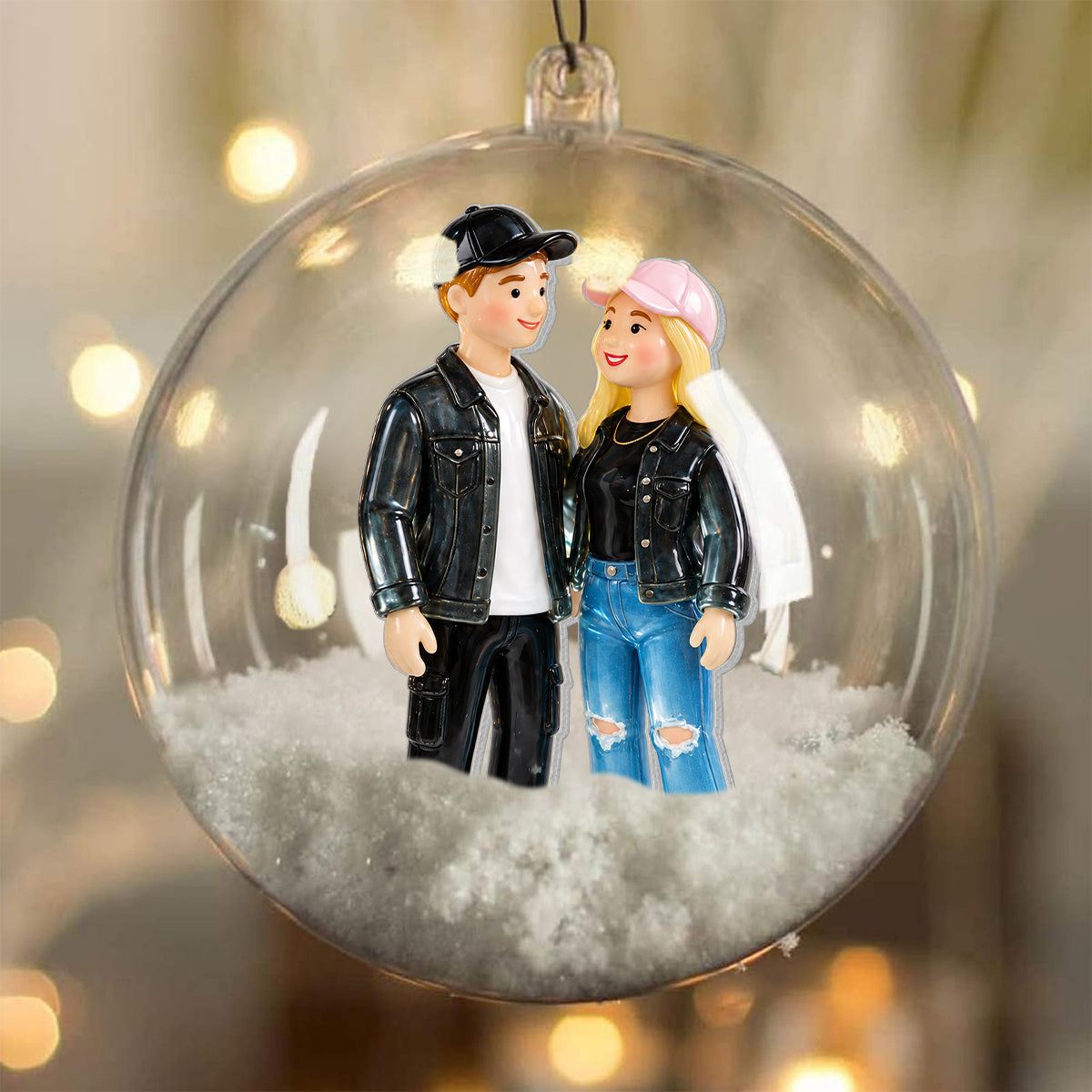 Personalized Christmas Older Couple Snow Globe Ornament Holiday Gift