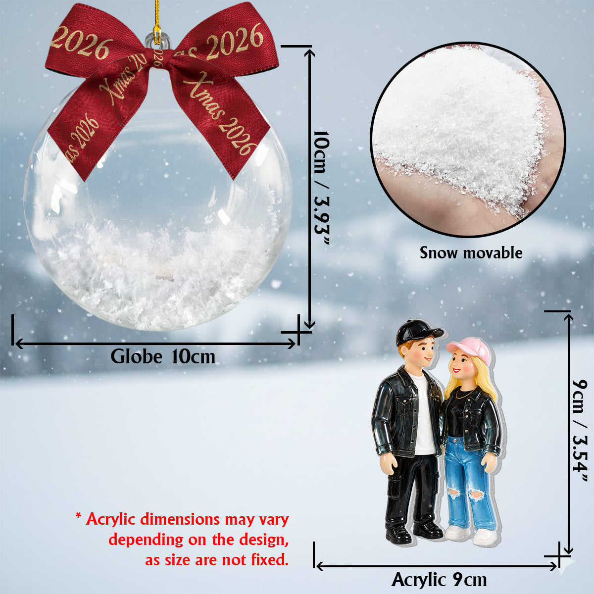 Personalized Christmas Middle-Aged Latino Couple Snow Globe Ornament Gift