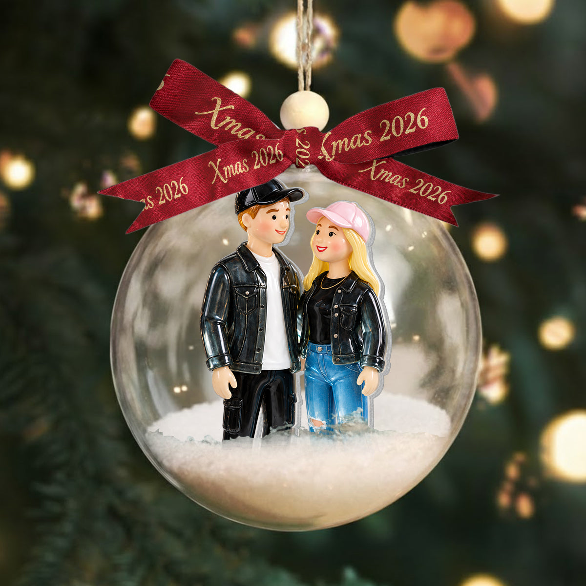 Personalized Christmas Middle-Aged Couple Snow Globe Ornament Holiday Gift for Parents