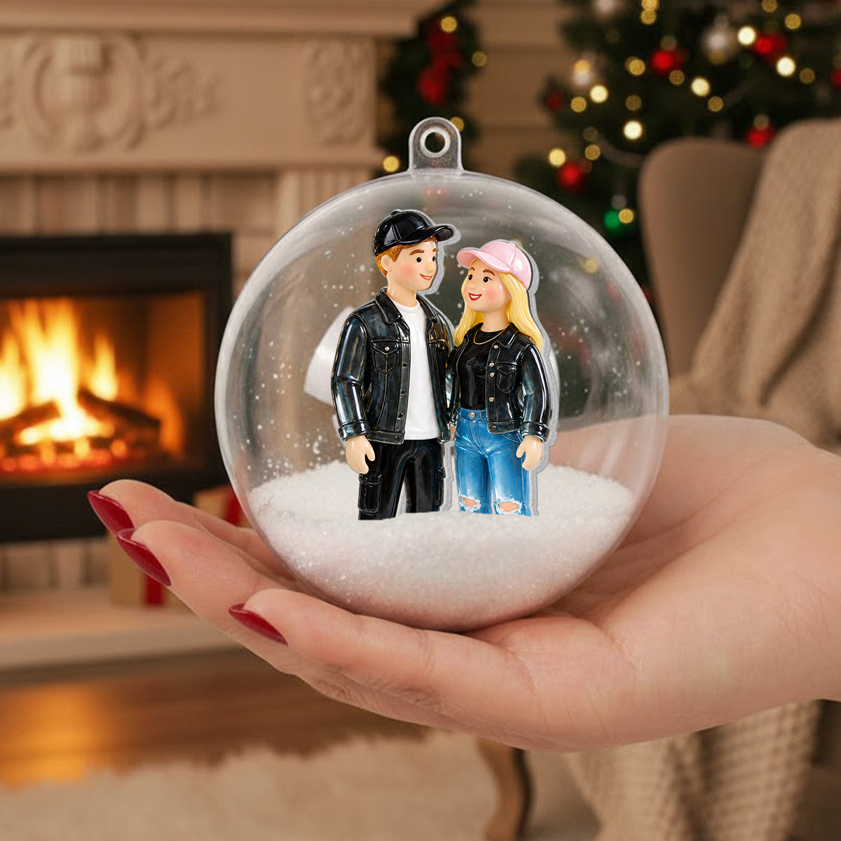 Personalized Christmas Latino Couple Snow Globe Ornament Holiday Tree Keepsake
