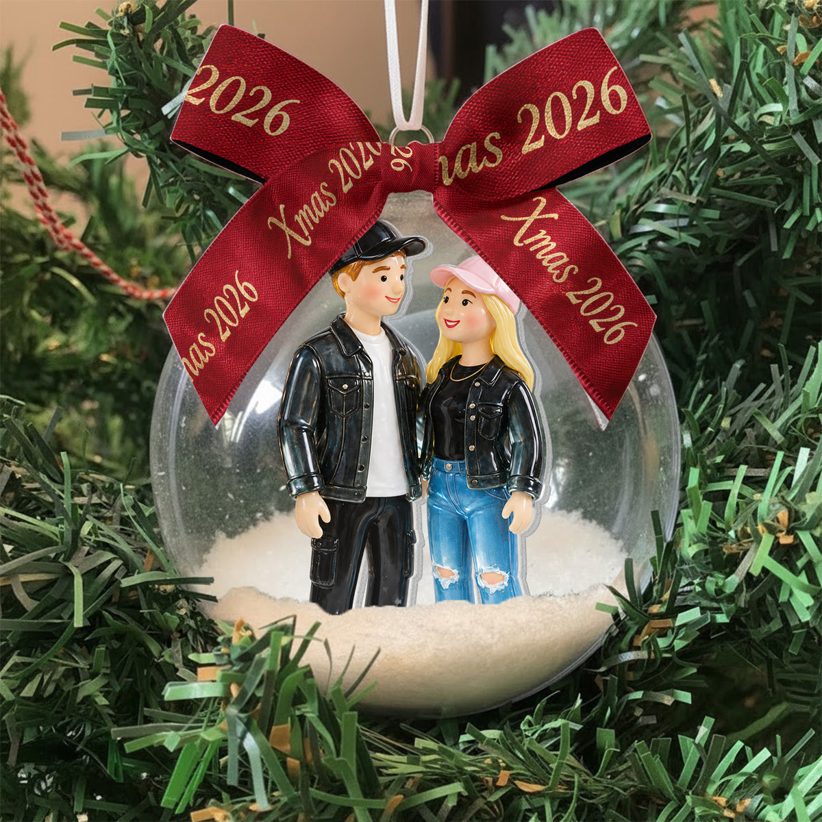 Personalized Christmas Middle-Aged Latino Couple Snow Globe Ornament Gift