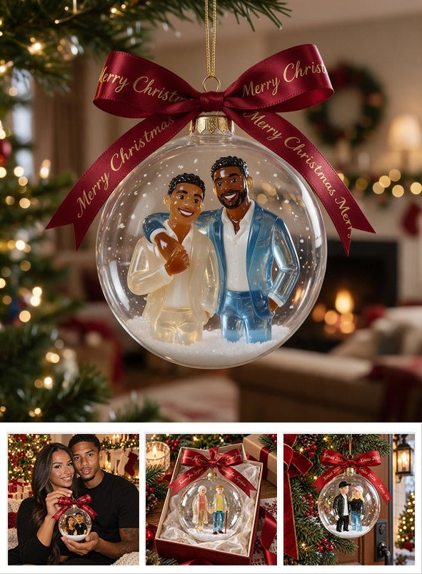 Personalized Christmas Black Gay Couple Snow Globe Ornament LGBT Holiday Keepsake
