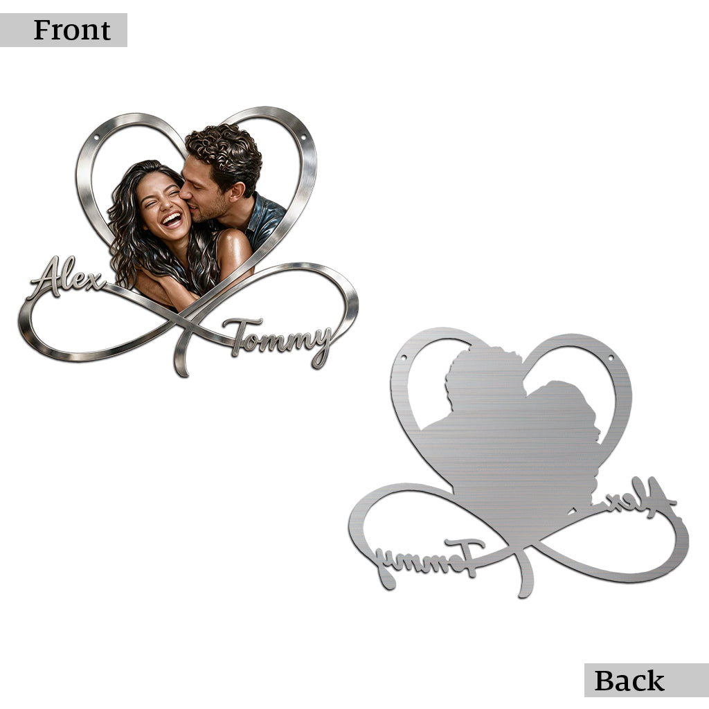 Personalized Custom Photo Middle-Aged Latino Couple Infinity Heart Metal Sign Bedroom Decor