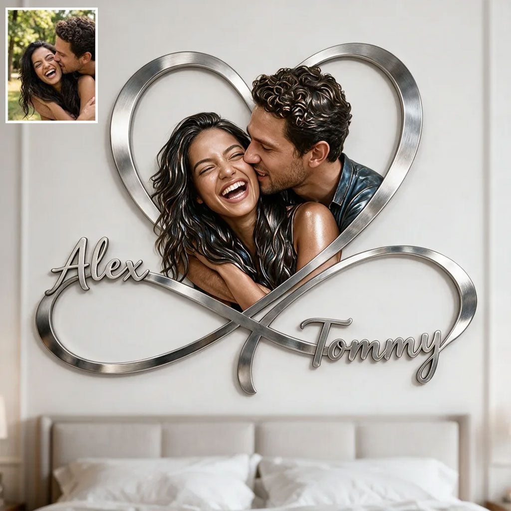 Personalized Custom Photo Middle-Aged Latino Couple Infinity Heart Metal Sign Bedroom Decor