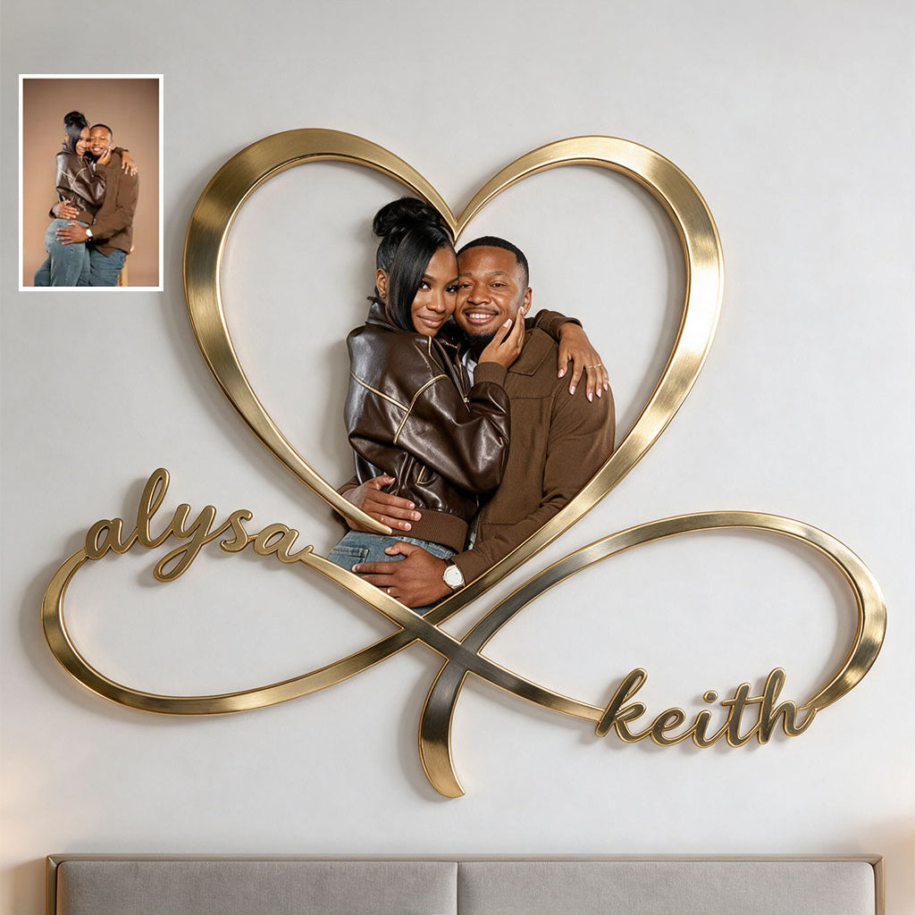 Personalized Custom Photo Black Gay Couple Infinity Heart Metal Sign Bedroom Decor