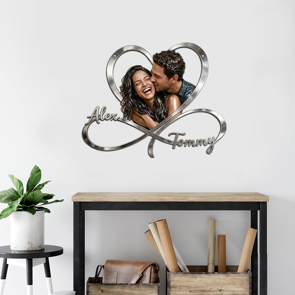 Personalized Custom Photo Black Gay Couple Infinity Heart Metal Sign Bedroom Decor