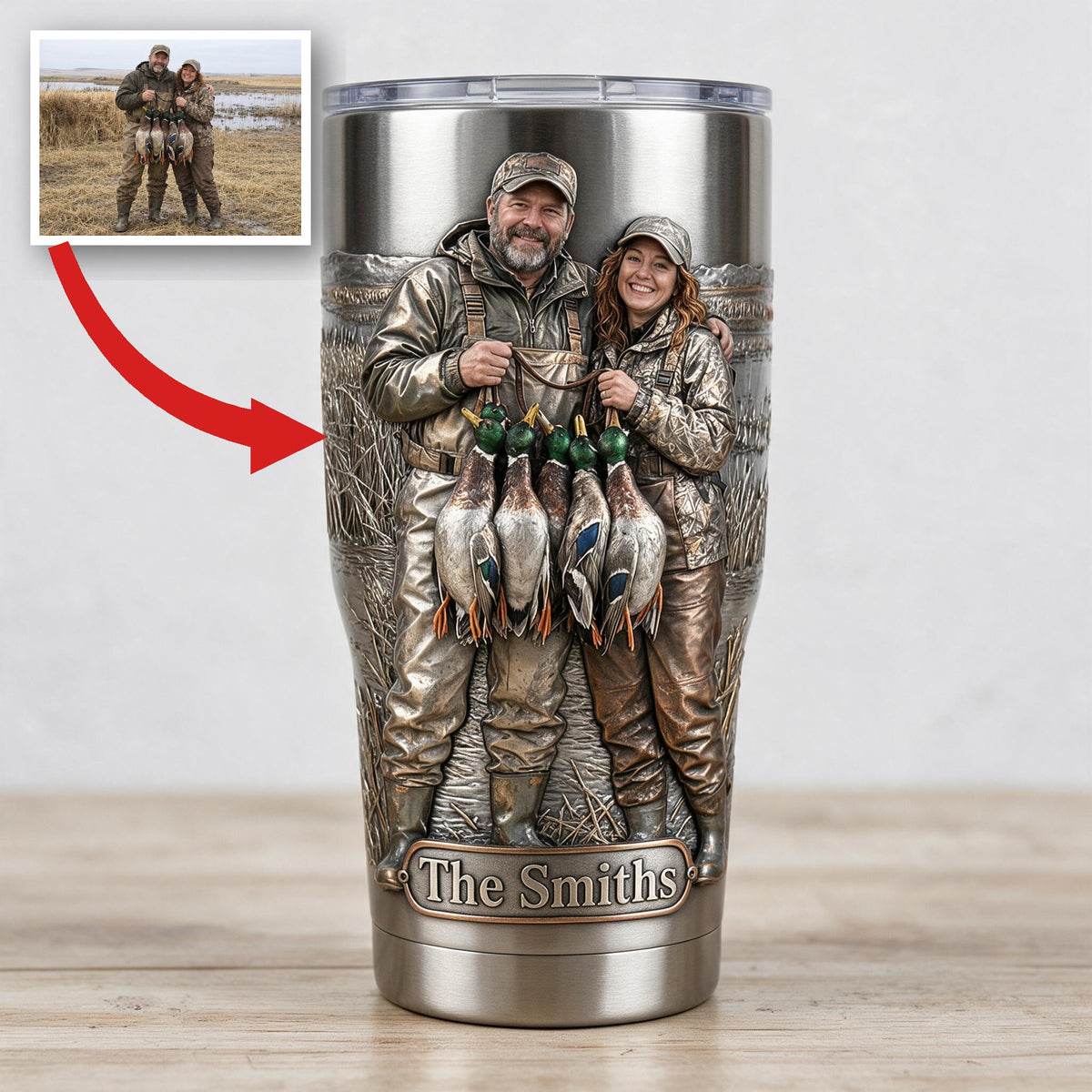 Personalized Custom Photo Middle-aged Duck Hunting Couple Tumbler Hunting Gift
