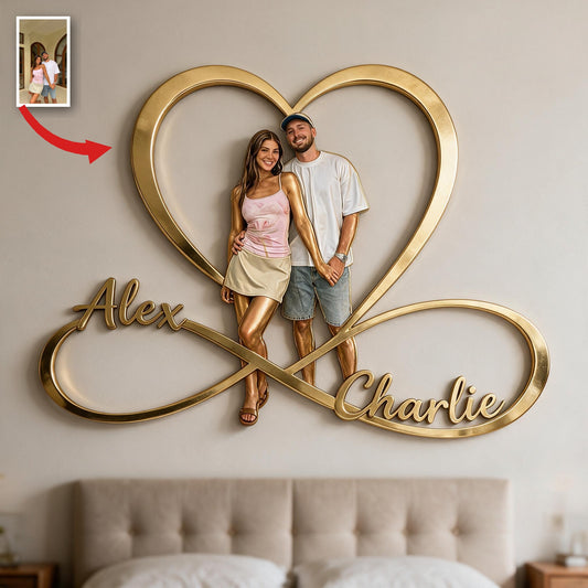 Personalisierte Foto Latino Paar Unendlichkeit Herz Metallschild Schlafzimmer Dekor
