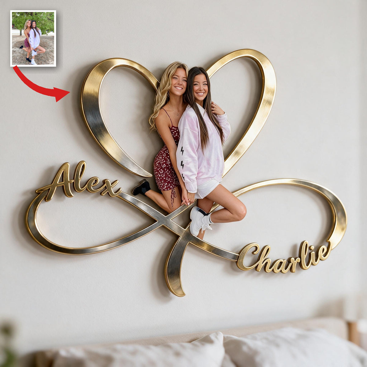 Personalized Custom Photo Lesbian Couple Infinity Heart Metal Sign Bedroom Decor