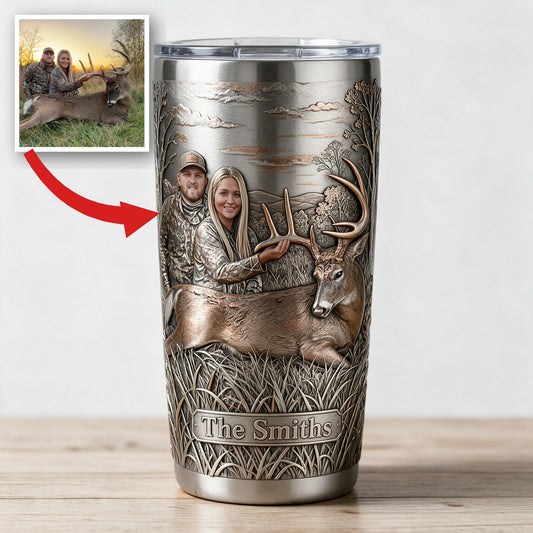 Personalisierter Foto-Hunting-Paar mit Hirsch Tumbler Geschenk